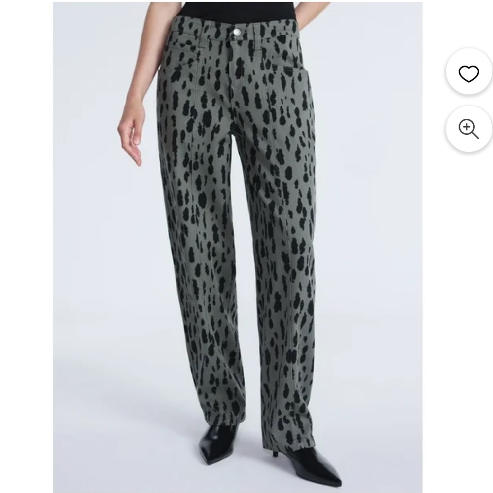 NWT Scoop Seamed Denim Barrel Jeans Wide Leg High Rise Leopard Print Olive SZ 2